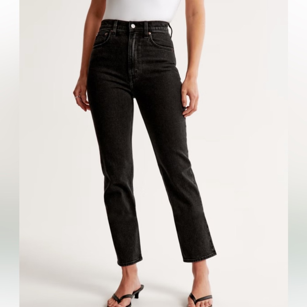 Abercrombie & Fitch The Ankle Straight Ultra High Rise Black Jeans 32 / 14 short